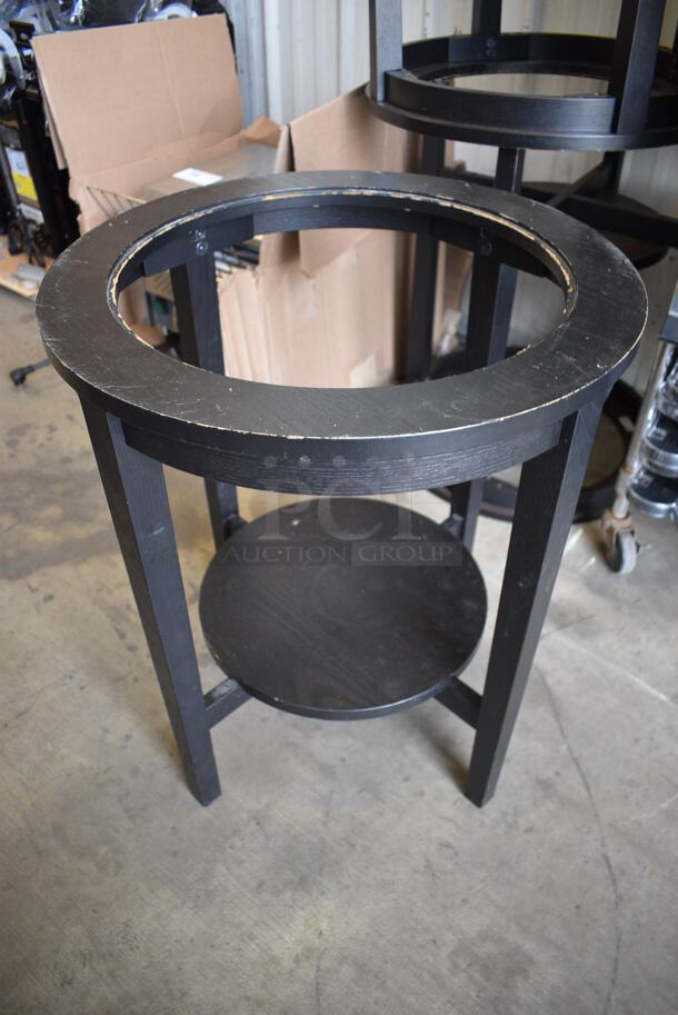 3 Black Wood Pattern End Tables w/ Under Shelf. Does Not Have Countertop. 21x21x25. 3 Times Your Bid!