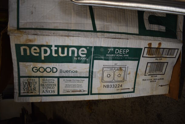 BRAND NEW IN BOX! Neptune Stainless Steel 2 Bay Drop In Sink. 33x22x7. Bays 14x16x6 - Image 3 of 6