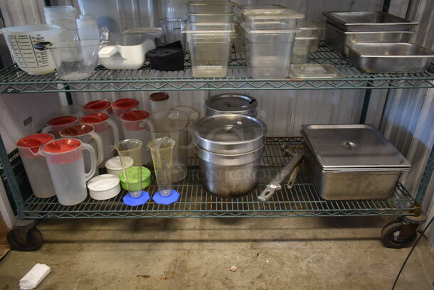 ALL ONE MONEY! Lot of 3 Tiers of Various Items Including Stainless Steel Drop In Bins, Poly Pitchers and Ice Scoops - Image 4 of 4