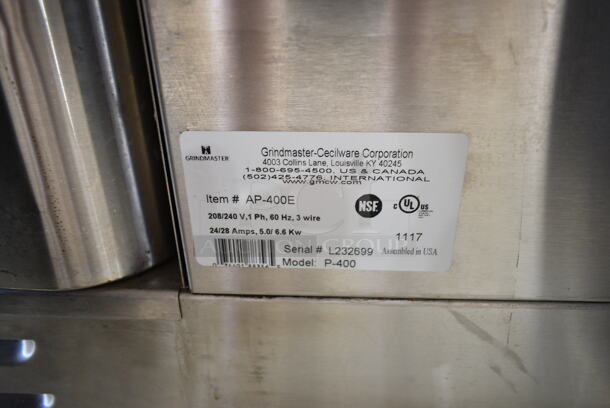 Grindmaster AP-400E Stainless Steel Commercial Countertop Double Coffee Machine w/ Hot Water Dispenser, 2 Metal Brew Basket and Brew Basket Filters. 208/240 Volts, 1 Phase.  - Image 11 of 11