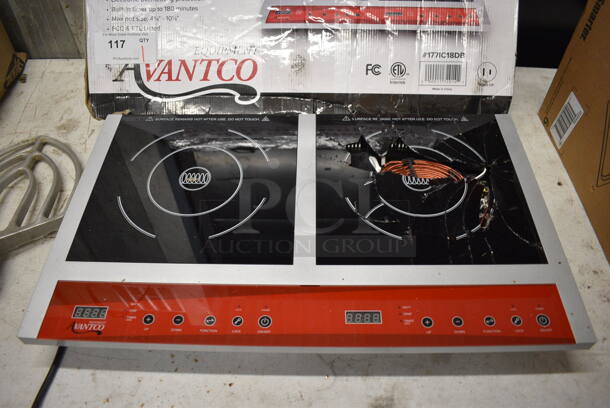 BRAND NEW SCRATCH AND DENT! 2021 Avantco Model 177IC18D8 Stainless Steel Commercial Countertop 2 Burner Induction Range. See Pictures For Damage. 120 Volts, 1 Phase. 26x15.5x3