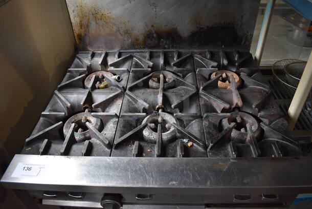 Garland SunFire Stainless Steel Commercial Natural Gas Powered 6 Burner Range w/ Oven, Salamander Cheese Melter and Backsplash. 36x34x70 - Image 3 of 5