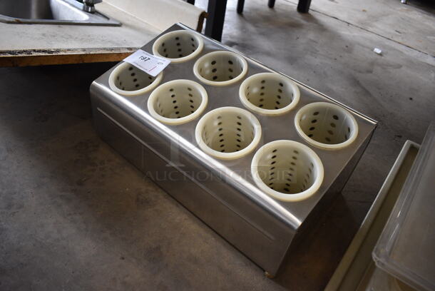 Metal Countertop 8 Slot Silverware Holder w/ 8 White Poly Drop Ins. 20x12x8.5 - Image 3 of 3