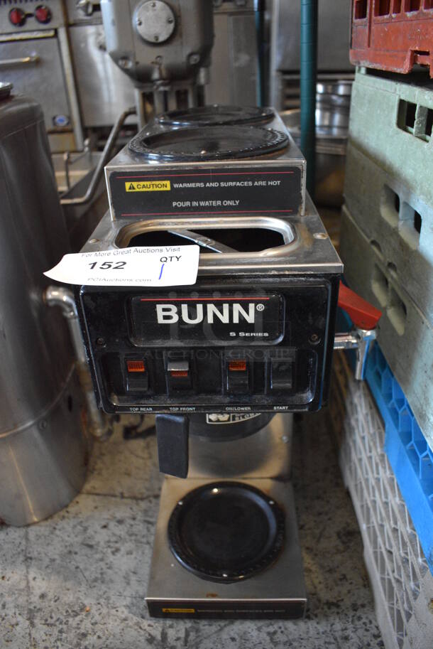 Bunn Model STPP-15 Stainless Steel Commercial 3 Burner Coffee Machine w/ Poly Brew Basket. 120 Volts, 1 Phase. 9x18x21