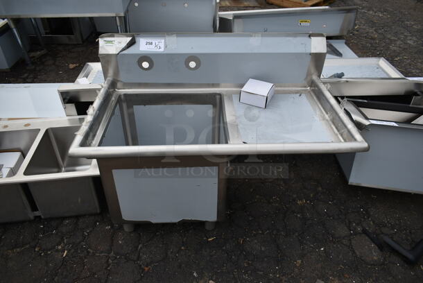 BRAND NEW SCRATCH AND DENT! Regency 600S1181818R Stainless Steel Commercial Single Bay Sink w/ Right Side Drain Board. No Legs. Bay 18.5x15. Drain Board 19x16