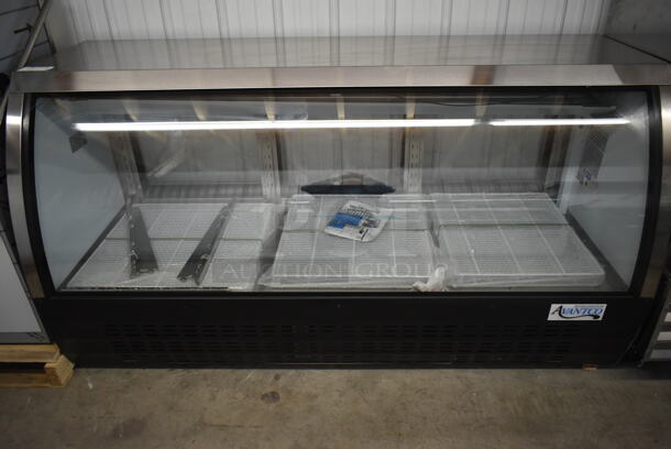 BRAND NEW SCRATCH AND DENT! Avantco 178DLC82HCB Black Metal Floor Style Curved Glass Refrigerated Deli Case. Missing 1 Door, 1 Door Has Glass Damage. 115 Volts, 1 Phase. Tested and Working! - Image 2 of 7