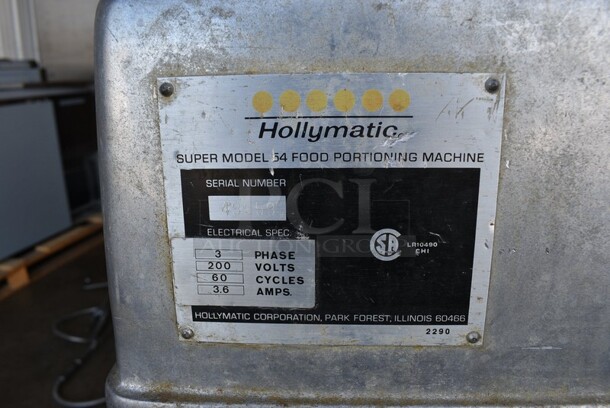 Hollymatic Super Model 54 Metal Commercial Countertop Patty Making & Forming Machine w/ Tray on Metal Commercial Portable Cart. 200 Volts, 3 Phase. 34x28x56. - Image 5 of 6