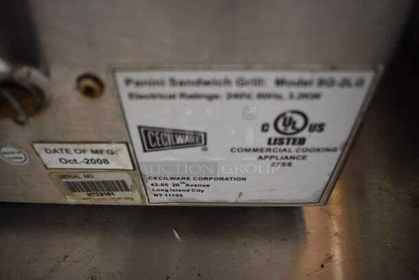 Cecilware SG-2LG Stainless Steel Commercial Countertop Electric Powered Panini Press. 250 Volts. 23x18x11 - Image 6 of 7