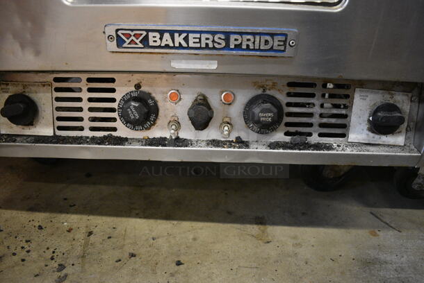 Baker's Pride Model P-44S Stainless Steel Commercial Electric Powered Double Deck Pizza Oven w/ 2 Cooking Stones and 2 Broken Cooking Stones on Commercial Casters. 115/208 Volts. 26.5x29x35 - Image 8 of 10