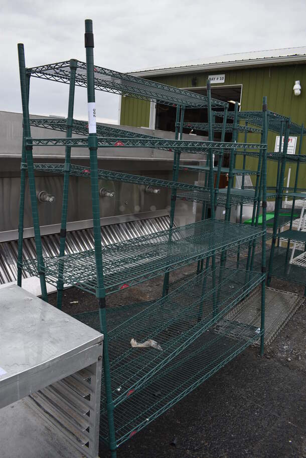 Metro Green Finish 4 Tier Shelving Unit. BUYER MUST DISMANTLE. PCI CANNOT DISMANTLE FOR SHIPPING. PLEASE CONSIDER FREIGHT CHARGES. 60x18x75 - Image 1 of 3