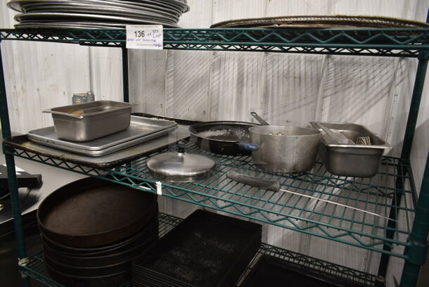 ALL ONE MONEY! Lot of 3 Tiers of Various Items Including Metal Baking Pans, Sauce Pan and Skillet. Does Not Include Shelving Unit. - Image 3 of 4