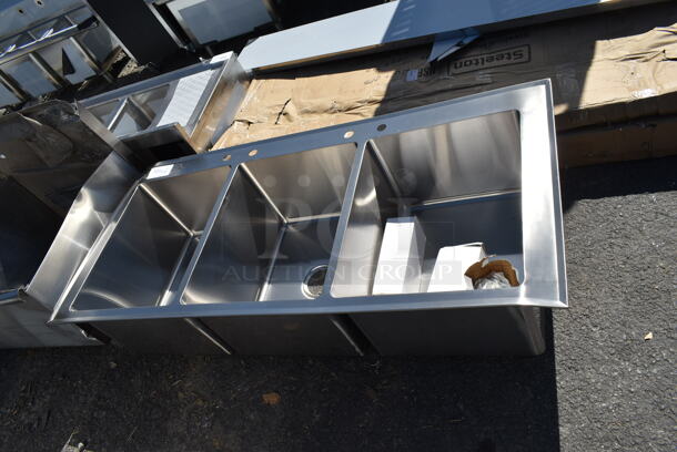 BRAND NEW SCRATCH AND DENT! Stainless Steel Commercial 3 Bay Drop In Sink. Bays 16.5x20