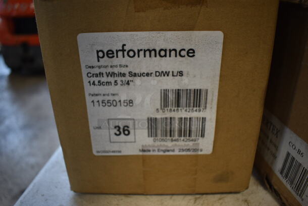36 BRAND NEW IN BOX! White Ceramic Saucers w/ Brown Specks. 5.75x5.75x1. 36 Times Your Bid! - Image 5 of 5