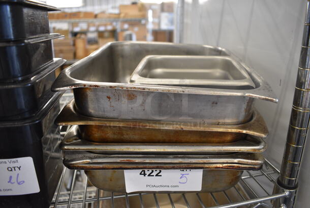 ALL ONE MONEY! Lot of 6 Various Stainless Steel Drop In Bins. 1/2x2.5, 1/2x4, 1/6x4
