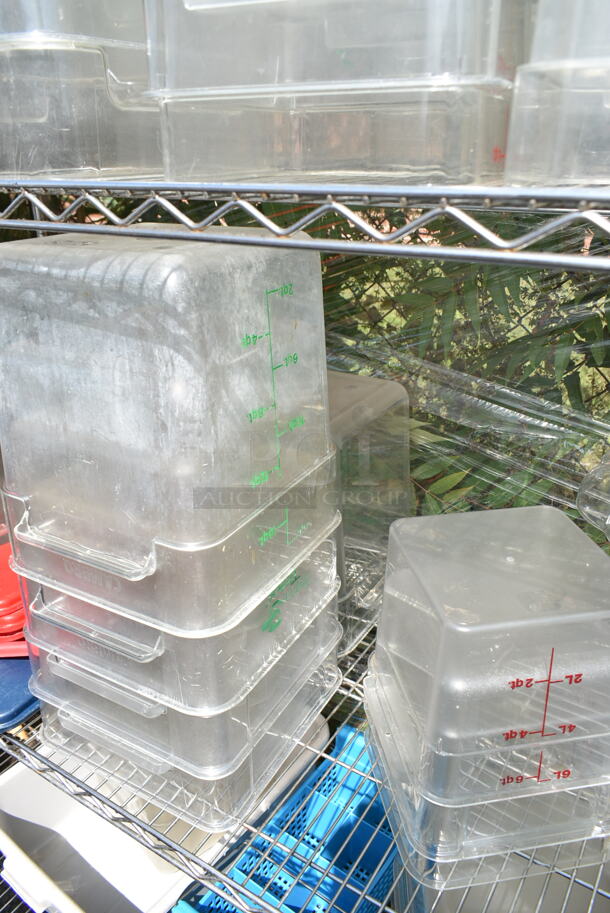 Chrome Finish 4 Tier Wire Shelving Unit w/ Contents Including Poly Bins, Poly Lids, Bus Bin. BUYER MUST DISMANTLE. PCI CANNOT DISMANTLE FOR SHIPPING. PLEASE CONSIDER FREIGHT CHARGES. - Image 7 of 12
