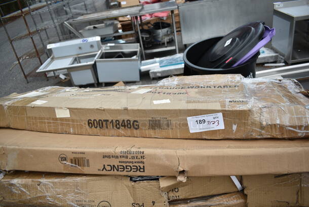 BRAND NEW SCRATCH AND DENT! Regency 600T1848G 18" x 48" 18-Gauge 304 Stainless Steel Commercial Work Table with Galvanized Legs and Undershelf. May Be Missing Pieces.  - Image 2 of 3