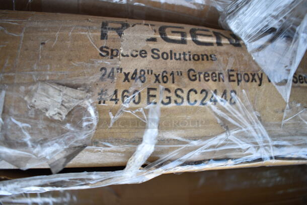 3 BRAND NEW SCRATCH AND DENT! Items; Regency 460EB2460 24" x 60" NSF Black Epoxy Wire Shelf, Regency 460EC2448 24" x 48" NSF Chrome Wire Shelf and Regency 460EGSC2448 NSF Green Wire Security Cage - 24" x 48" x 61". 3 Times Your Bid! May Be Missing Pieces.  - Image 5 of 5