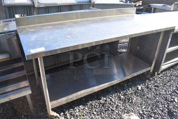 Stainless Steel Table w/ Under Shelf and Back Splash on Commercial Casters. 72x30x40 - Image 1 of 4