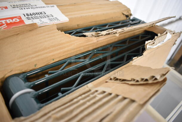 ALL ONE MONEY! Lot of 8 BRAND NEW IN BOX! Metro Green Finish Wire Shelves. 60x18x1.5 - Image 2 of 3
