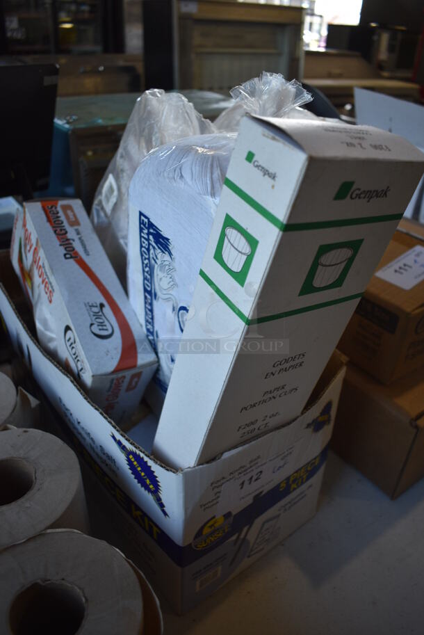 ALL ONE MONEY! Lot of Various Paper Products Including Portion Cups, Napkins, Food Baskets and Gloves! - Image 2 of 3