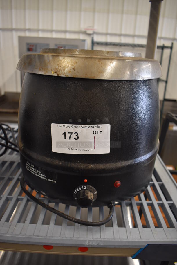 Thunder Group SEJ35000C Metal Commercial Countertop Soup Kettle Food Warmer. No Lid. 120 Volts, 1 Phase. 13x13x13. Tested and Does Not Power On