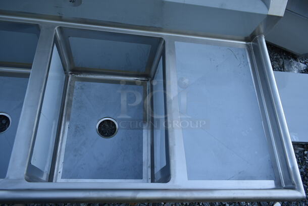 BRAND NEW SCRATCH AND DENT! Regency 600S21824218 Stainless Steel Commercial 2 Bay Sink w/ Dual Drain Boards. No Legs. Bays 18x24. Drain Boards 16.5x26  - Image 3 of 5