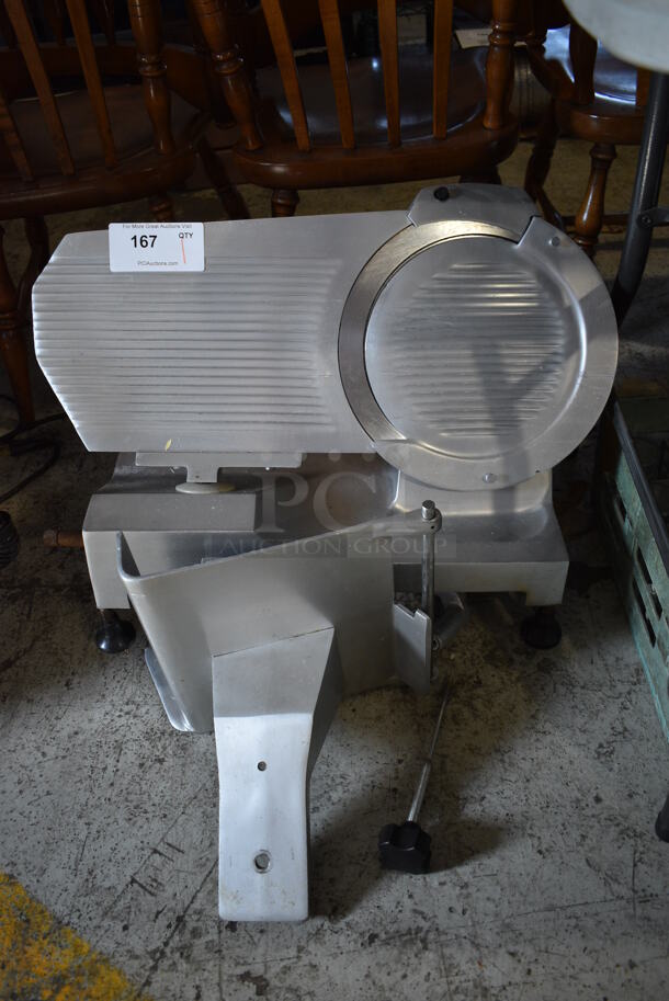 Globe Chefmate Stainless Steel Commercial Countertop Meat Slicer. 25x18x19. Tested and Does Not Power On