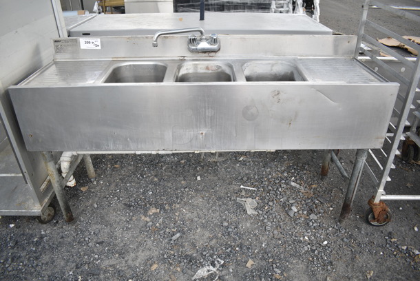 Eagle BSC-18 Stainless Steel Commercial 3 Bay Back Bar Sink w. Dual Drain Boards.  - Image 1 of 8