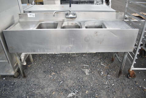 Eagle BSC-18 Stainless Steel Commercial 3 Bay Back Bar Sink w. Dual Drain Boards. 