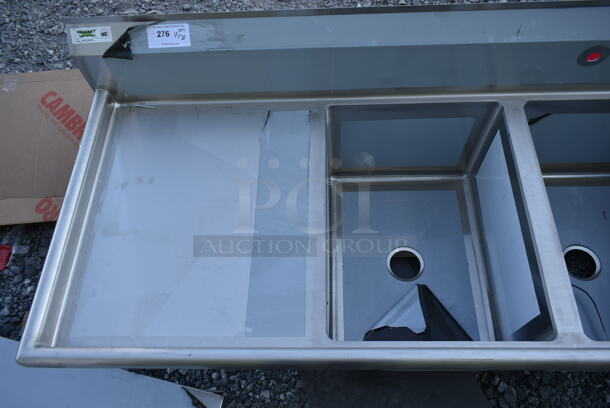 BRAND NEW SCRATCH AND DENT! Regency 600S31824224 Stainless Steel Commercial 3 Bay Sink w/ Dual Drain Boards. No Legs. Bays 18x24. Drain Boards 22.5x26 - Image 3 of 6