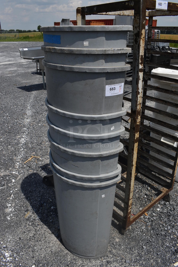 8 Gray Poly Trash Cans. 21x10x28. 8 Times Your Bid!