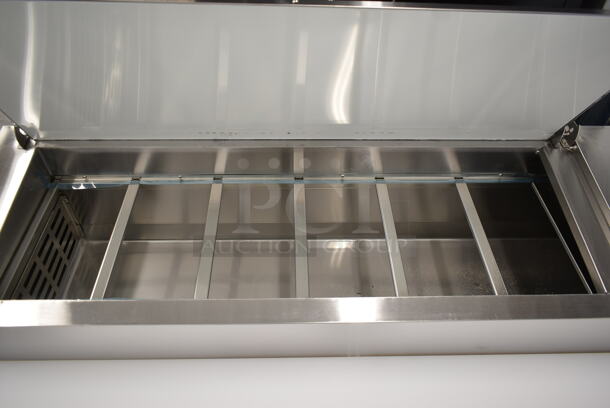 BRAND NEW SCRATCH AND DENT! 2023 Avantco 178SSPPT3 Stainless Steel Commercial Pizza Prep Table on Commercial Casters. 115 Volts, 1 Phase. Tested and Working! - Image 4 of 11