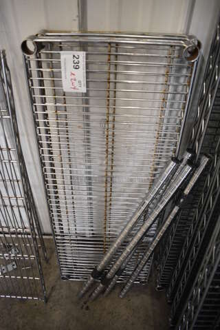 ALL ONE MONEY! Lot of 2 Chrome Finish Metro Style Shelves and 4 Chrome Finish Poles! 36x14x1.5, 28"