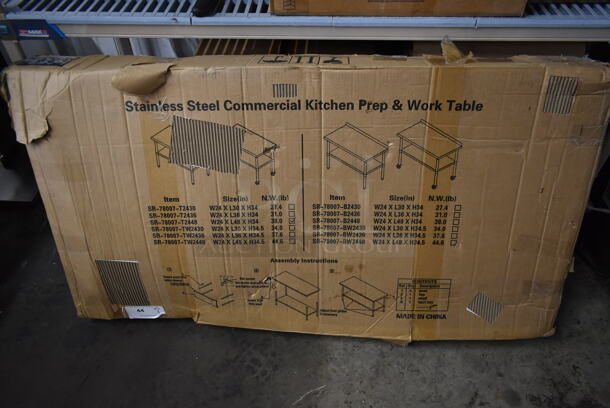 BRAND NEW IN BOX! SR-78007-T2448 Stainless Steel Table w/ Under Shelf.