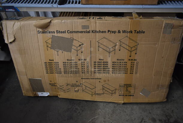 BRAND NEW IN BOX! SR-78007-T2448 Stainless Steel Table w/ Under Shelf. - Image 1 of 7