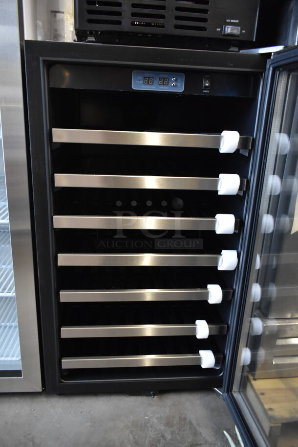 BRAND NEW SCRATCH AND DENT! Danby Designer Series DWC458BLS 20 Inch Wine Cellar with 45 Bottle Capacity, 7 Slide-Out Wooden Racks, Blue LED Lighting and Tempered Glass Door. 115 Volts, 1 Phase. Tested and Working! - Image 4 of 6