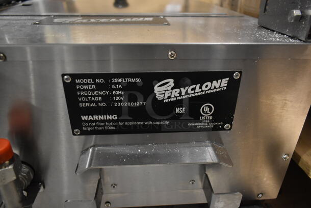 BRAND NEW SCRATCH AND DENT! 2023 Fryclone 259FLTRM50 Stainless Steel Commercial 70 Pound Oil Filtration System on Commercial Casters. 120 Volts, 1 Phase.  - Image 5 of 5