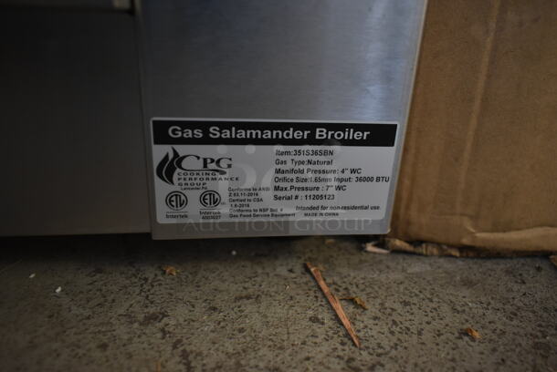 BRAND NEW SCRATCH AND DENT! Cooking Performance Group CPG 351S36SBN Stainless Steel Commercial Natural Gas Powered Salamander Broiler Cheese Melter. 36,000 BTU. Tested and Working! - Image 5 of 5
