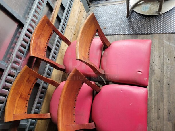 Wood Dining Chairs Red Vinyl Seat - Image 2 of 3