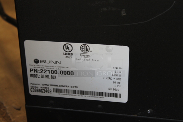 2016 Bunn G3 HD Metal Commercial Countertop Coffee Bean Grinder. 120 Volts, 1 Phase. Tested and Working! - Image 5 of 7