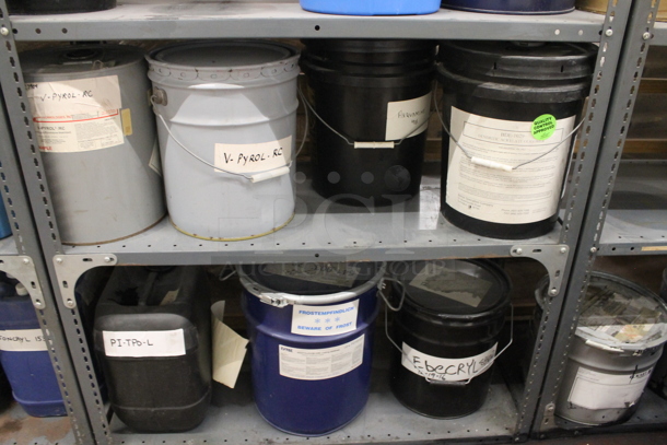 Gray Metal 6 Tier Shelving Unit w/ Contents Including Sartomer. BUYER MUST REMOVE. - Image 5 of 5