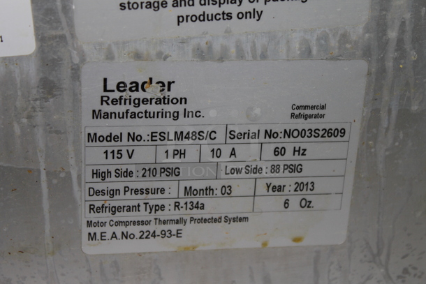2013 Leader ESLM48S/C Stainless Steel Commercial Sandwich Salad Prep Table Bain Marie Mega Top. Tested and Powers On But Does Not Get Cold - Image 3 of 5