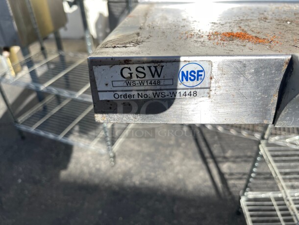 GSW USA WS-W1448 Stainless Wall Mount Shelf 14 inch x 84 inch w/ Mounting Brackets NSF  - Image 4 of 7
