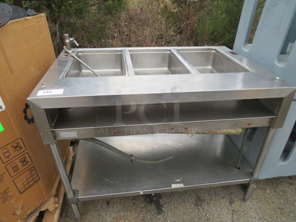 One SS 3 Well Electric  Steam Table With Under Shelf. 48X30X37