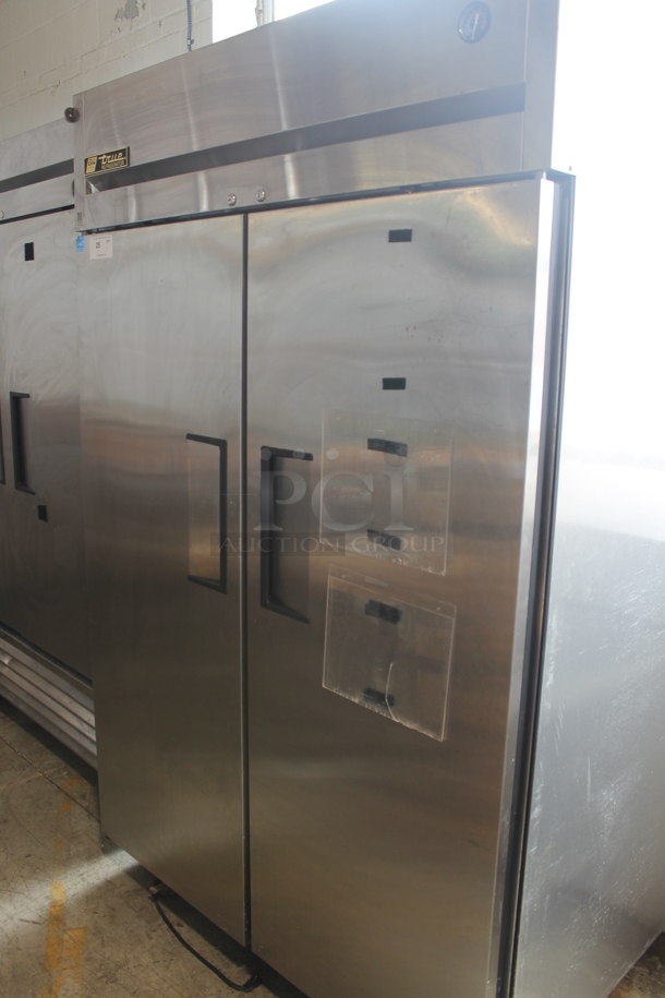 2014 True TG2R-2S ENERGY STAR Stainless Steel Commercial Two Door Reach In Cooler w/ Poly Coated Racks on Commercial Casters. 115 Volts, 1 Phase. Tested and Working! - Image 1 of 9