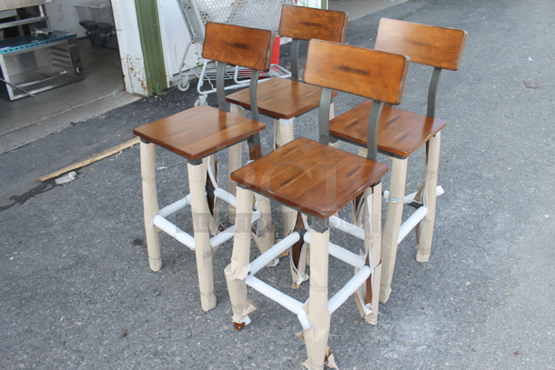 4 BRAND NEW SCRATCH AND DENT! Lancaster Table & Seating 164BINDWALFR Rustic Industrial Bar Height Chair with Antique Walnut Finish. 4 Times Your Bid! - Image 3 of 6