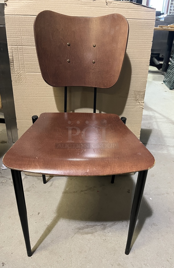 Metal Chairs with Brown Wood Seats & Backs, 4 x Bid