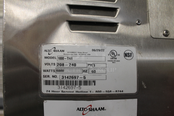 BRAND NEW SCRATCH AND DENT!  2022 Alto Shaam 1000-TH/I Commercial Stainless Steel Cook And Hold Oven With Pan Racks And Commercial Casters. 208-240V, 1 Phase.  - Image 8 of 9