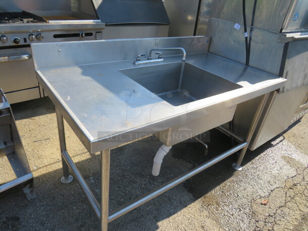 One Stainless Steel Sink With Faucet, Back Splash And R/L Drain Boards. 60X32X40 - Image 2 of 2