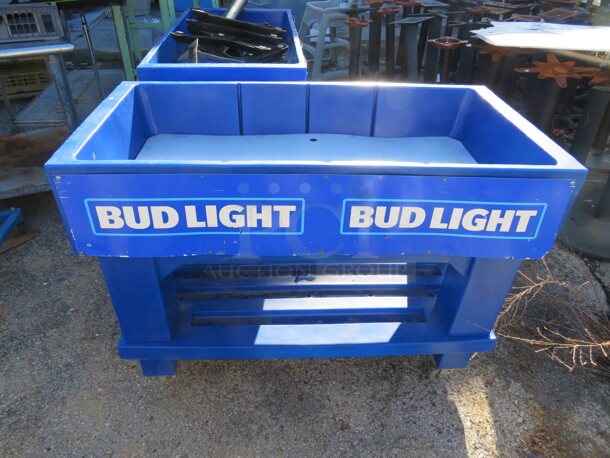 One Bud Light Beverage Transport Ice Down Merchandiser With Under Shelf On Casters. 48X24X35